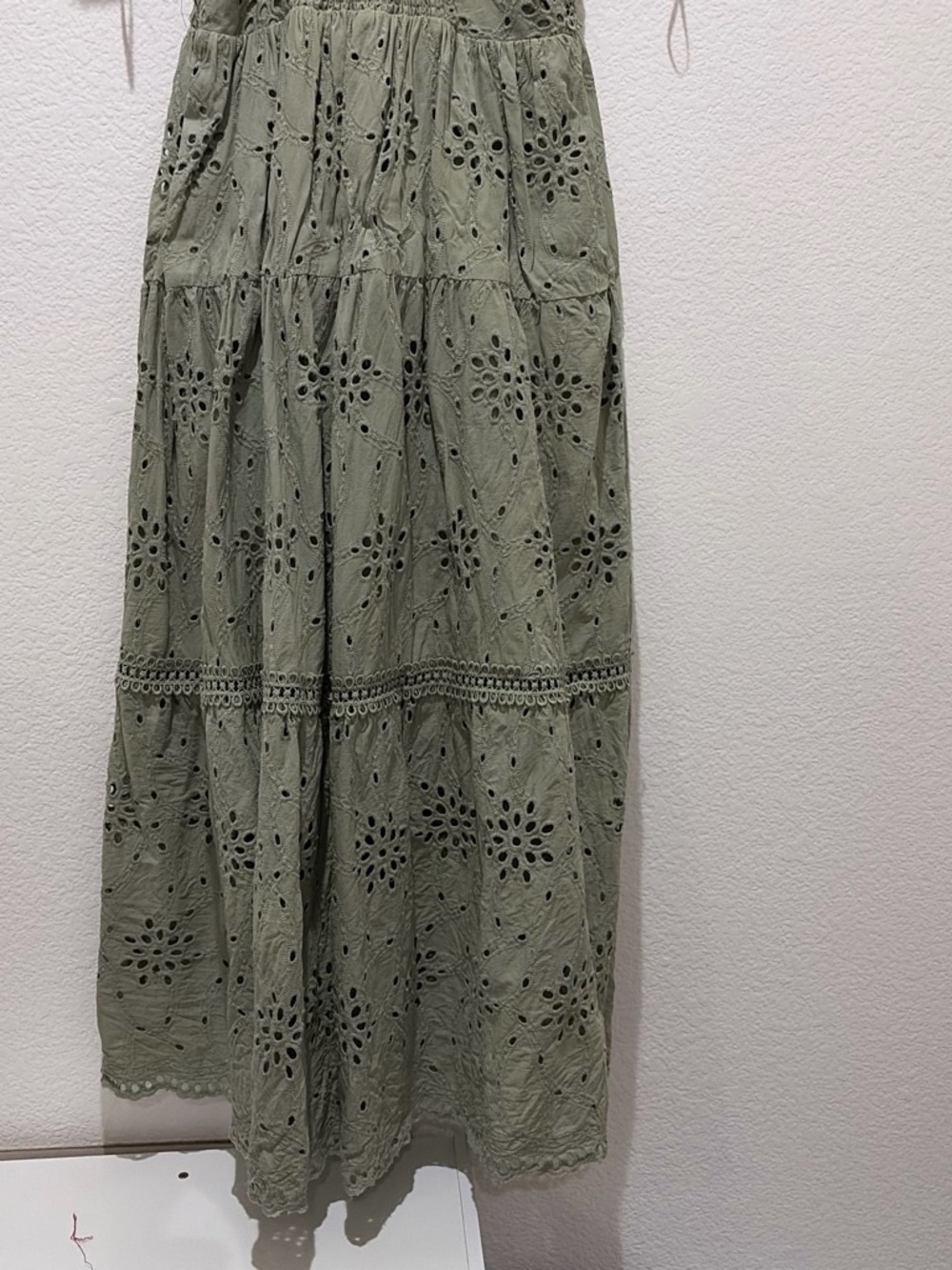 Women’s Olive Eyelet Maxi Dress - Picture 6 of 6